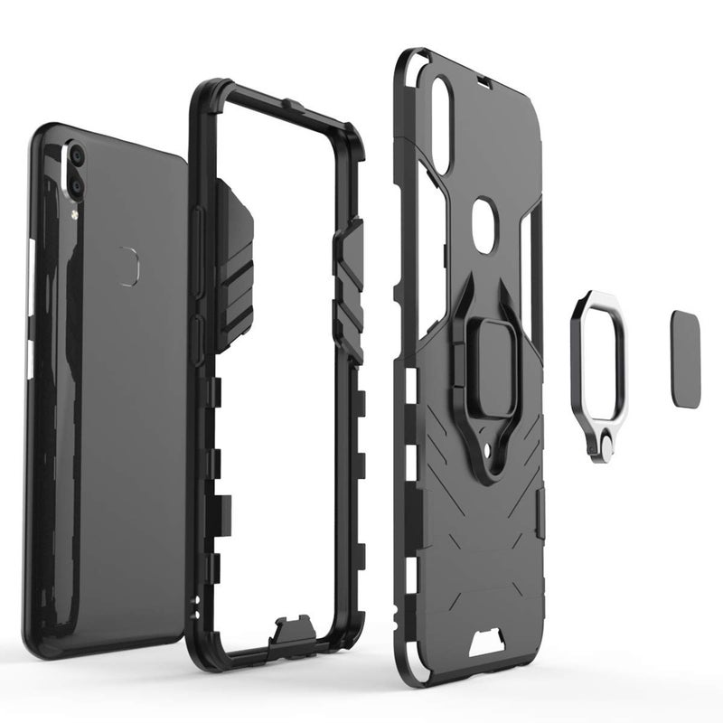 MaiJin LuluMain Compatible with VIVO V9, VIVO V9 Youth, VIVO Y85 Case, Metal Ring Grip Kickstand Shockproof Hard Bumper (Works with Magnetic Car Mount) Dual Layer Rugged Cover (Black) - Image 5